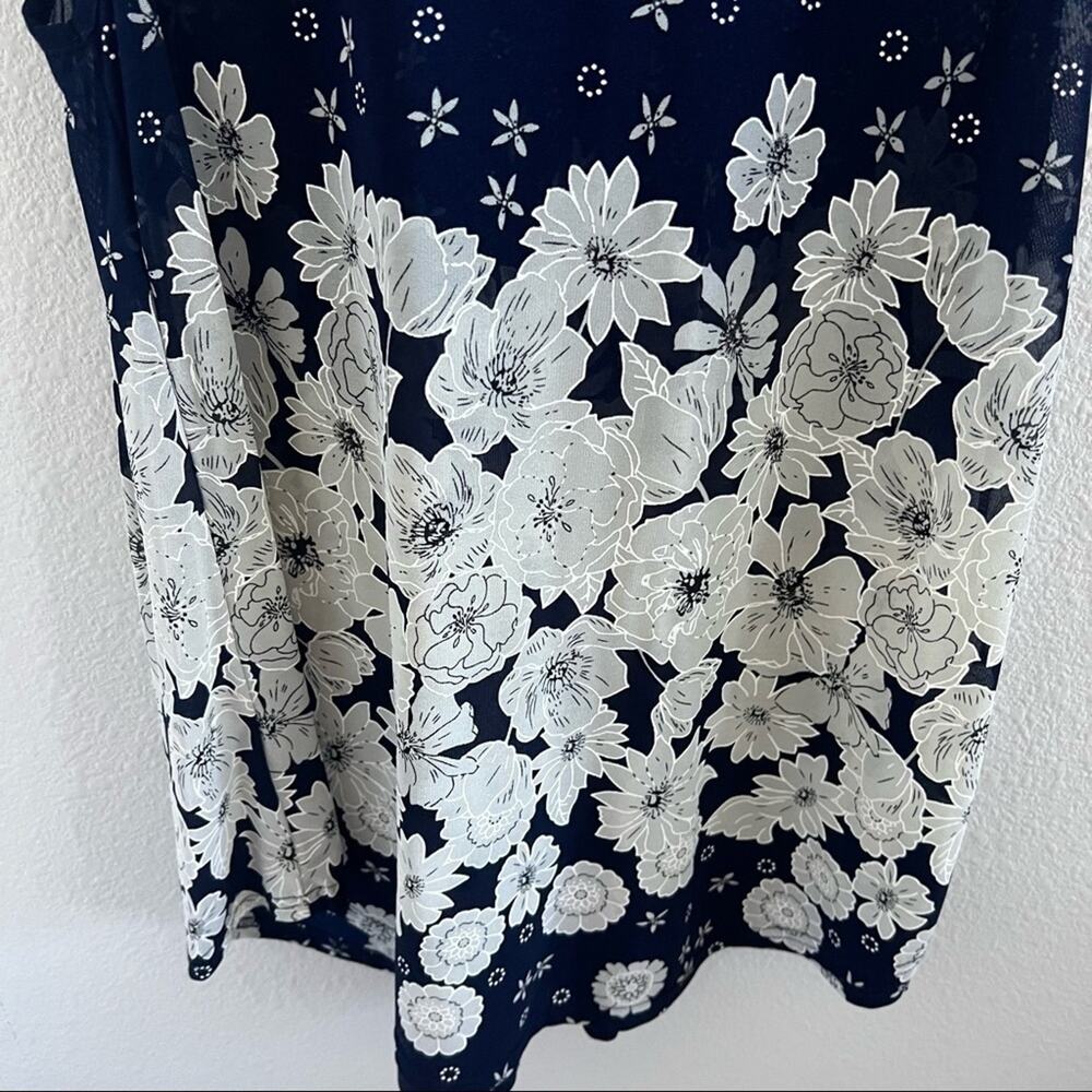Ember Raised Painted Floral Navy Semi Sheer Secretary Tie Bow Top Blouse Shirt M - Picture 4 of 9